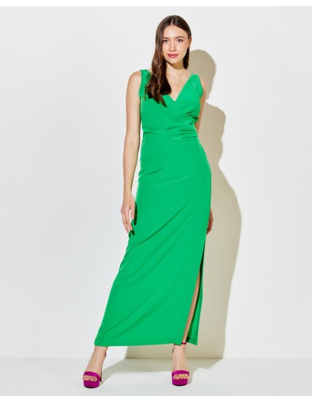 FOREL Φόρεμα maxi κρουαζέ αμάνικο 074.50.01.085-πράσινο