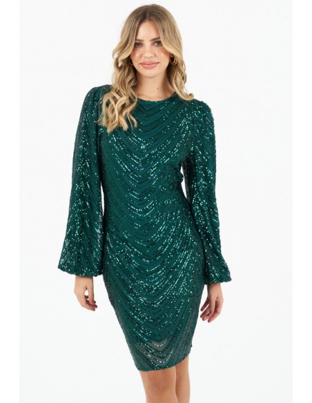 ZIBI LONDON Kia Patterned Sequin Dress 2021406-green