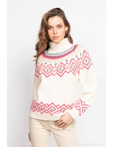 BON FASHION multicolored knit sweater 22722-WHITE