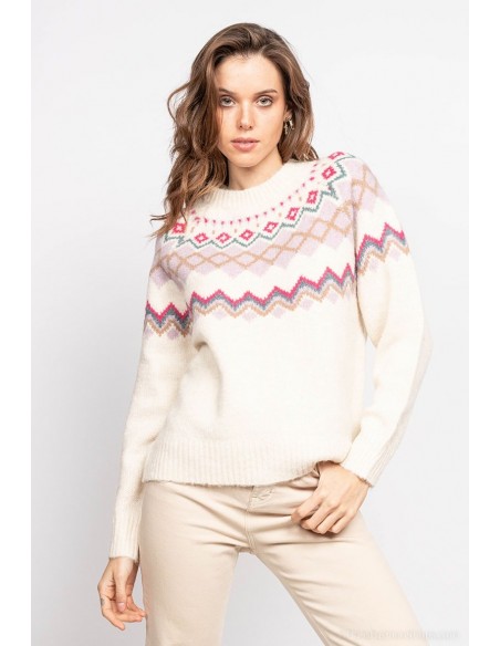 BON FASHION multicolored knit sweater 22719-WHITE