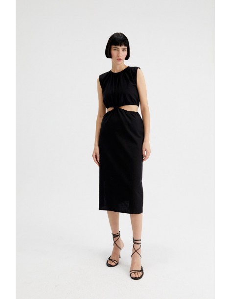 COMPANIA FANTASTICA Black mini dress with waist slits 32C/43053
